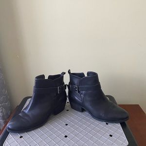 Vince Camuto black leather ankle boots with buckle